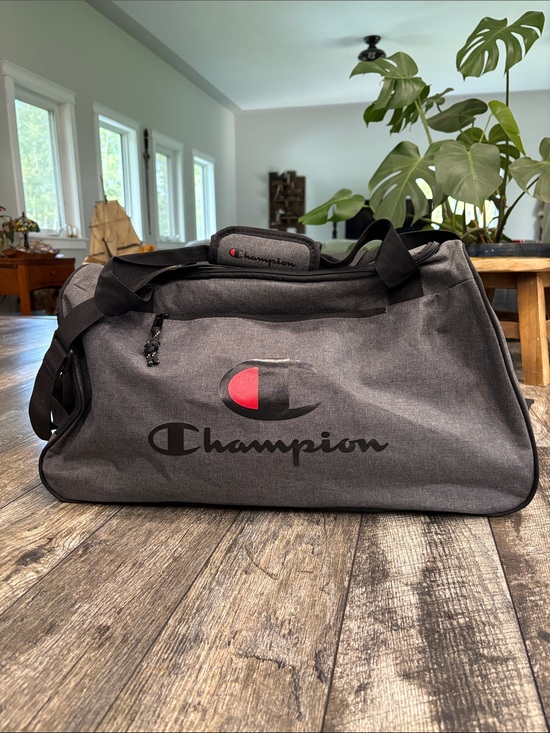 Champion Other - Champion Gray Duffel Bag with Red Accent Logo